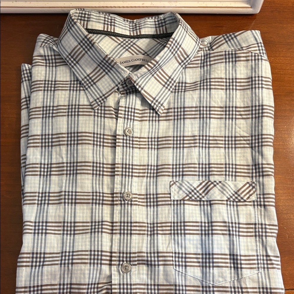 James Campbell Men's Checkered Shirt - Brown and Blue XL